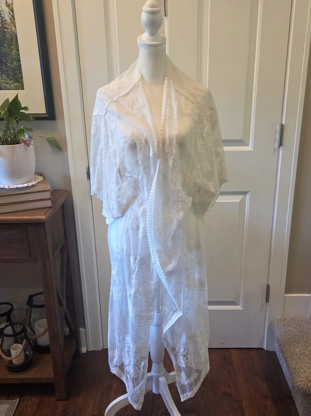 Embroidered Lace Boho Duster Sheer Festival  Beach Hippie Floral Cottage Fairy